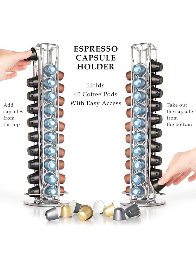 كبسولة الدوار كاروسيل حامل، 360 درجة كابسولات القهوة القابلة للدوران حامل رف، قاعدة صلبة، يحمل 40 كابسولات القهوة سهلة الوصول، حامل كابسولات إسبريسو للمنزل والمكتب - Image 3